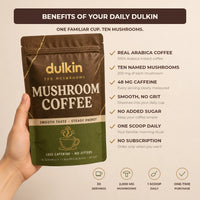 The Dulkin pouch held in hand with its benefits