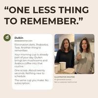 A customer's quote about Dulkin over their photo